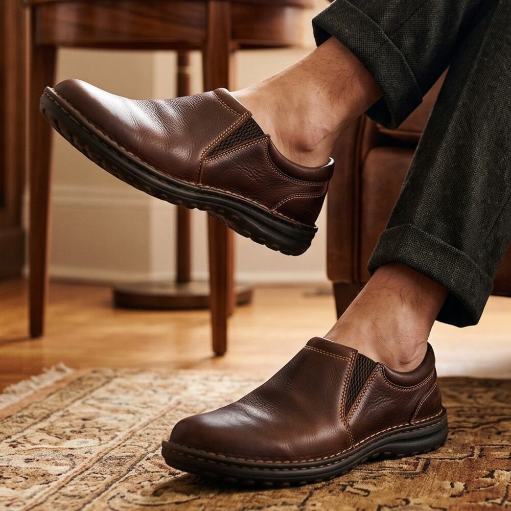 Born Womens W6542 Brown Leather Round Toe Comfort Slip On Clog Shoes Size 7.5 M